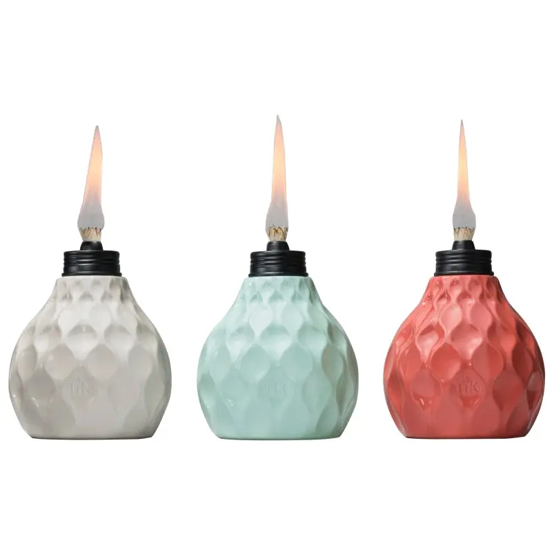 Tiki 1117027 Tabletop Torch, 6 in H, Fiberglass/Glass, Assorted, Semi-Gloss