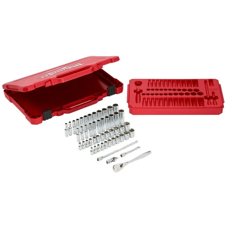 Milwaukee 48-22-9004 Ratchet and Socket Set, Alloy Steel, Chrome
