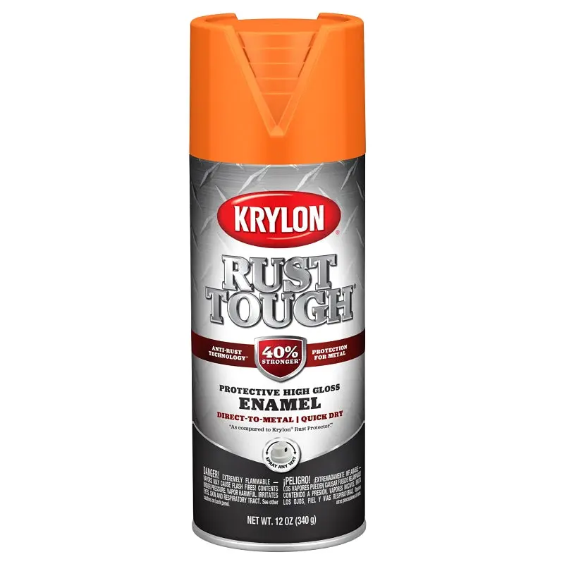Krylon Rust Tough K09264008 Enamel Spray Paint, Gloss, Orange, 12 oz, Can