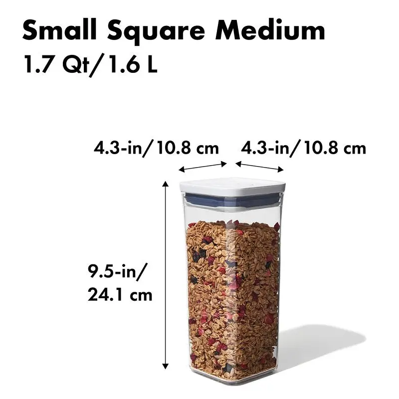 Oxo 11233900 Medium Pop Container, 1.7 qt Capacity, SAN, Clear/White, 4.1 in L, 4.1 in W, 9.8 in H