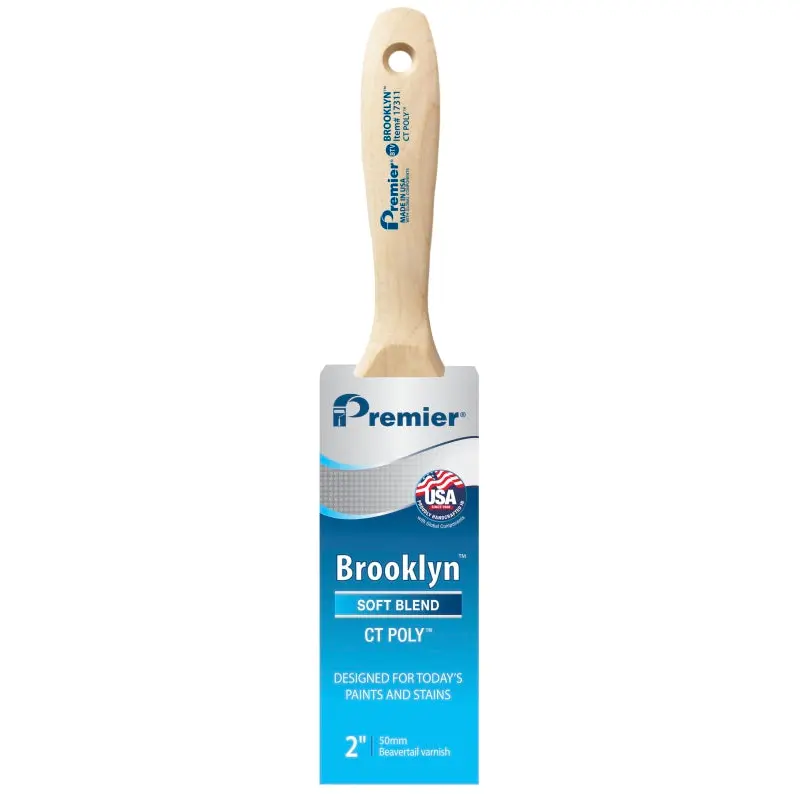 Premier Brooklyn 17311 Paint Brush, 2 in W, Beavertail Varnish Brush, 2-3/4 in L Bristle, Polyester Bristle