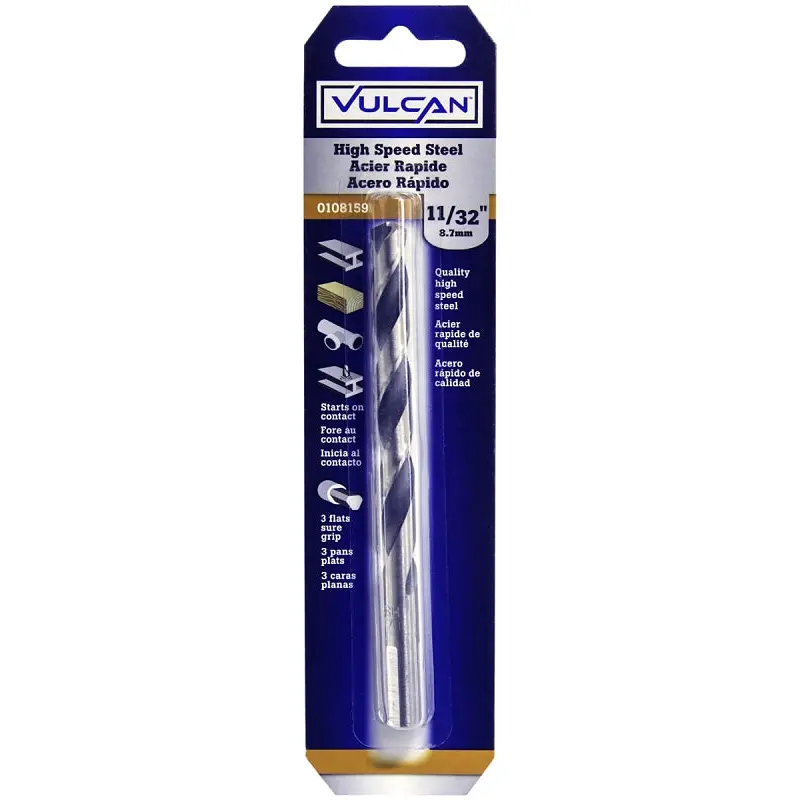Vulcan Jobber Drill Bit, 11/32 in Dia, 4-3/4 in OAL, 3-Flat Shank