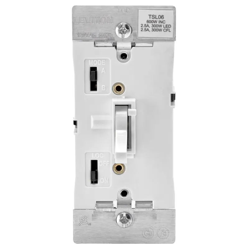 Leviton R02-TSL06-1KW Slide Dimmer, 120 V, 600 W, CFL, Halogen, Incandescent, LED Lamp, 3-Way, White