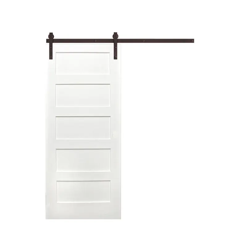 30 in. x 80 in. 5-Panel Unfinished Prime Solid Pine Wood Interior Sliding Barn Door with Oil Rubbed Bronze Hardware KitWhite / 30 x 80 / Bronze