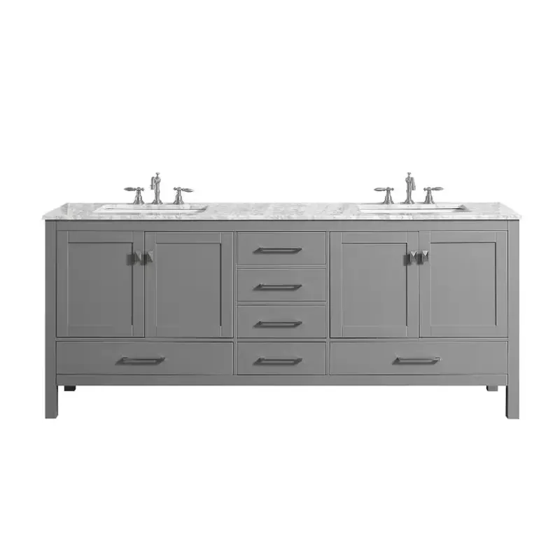 Aberdeen 78 in. W x 22 in. D x 34 in. H Double Bath Vanity in Gray with Carrara Marble Top with White Sinks