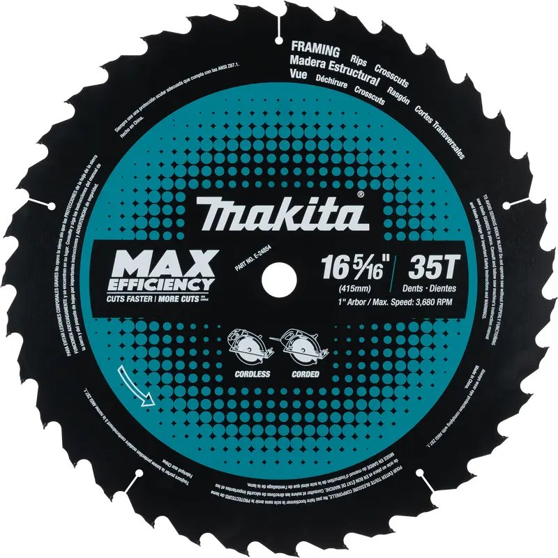 Makita E-24854 165/16" 35T CarbideTipped Max Efficiency Circular Saw Blade