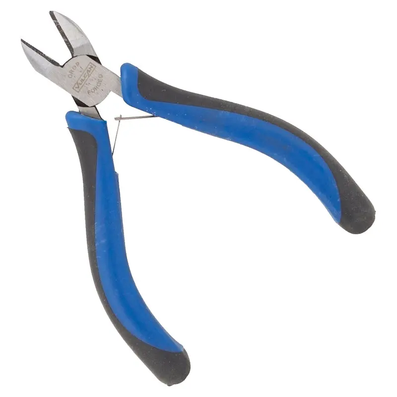 Vulcan JL-NP039 Diagonal Cutting Plier, 4.5 in OAL, 0.8 mm Cutting Capacity, 0.5 in Jaw Opening, Black/Blue Handle