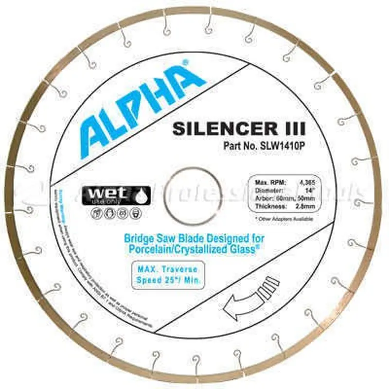 Alpha Silencer III for Porcelain/Crystallized Glass Bridge Saw Blades12" / 1" Bridge Saw