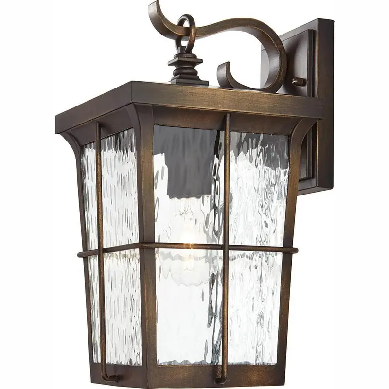 1-Light Golden Bronze Outdoor 7.5 in. Wall Lantern Sconce with Clear Water GlassGolden Bronze