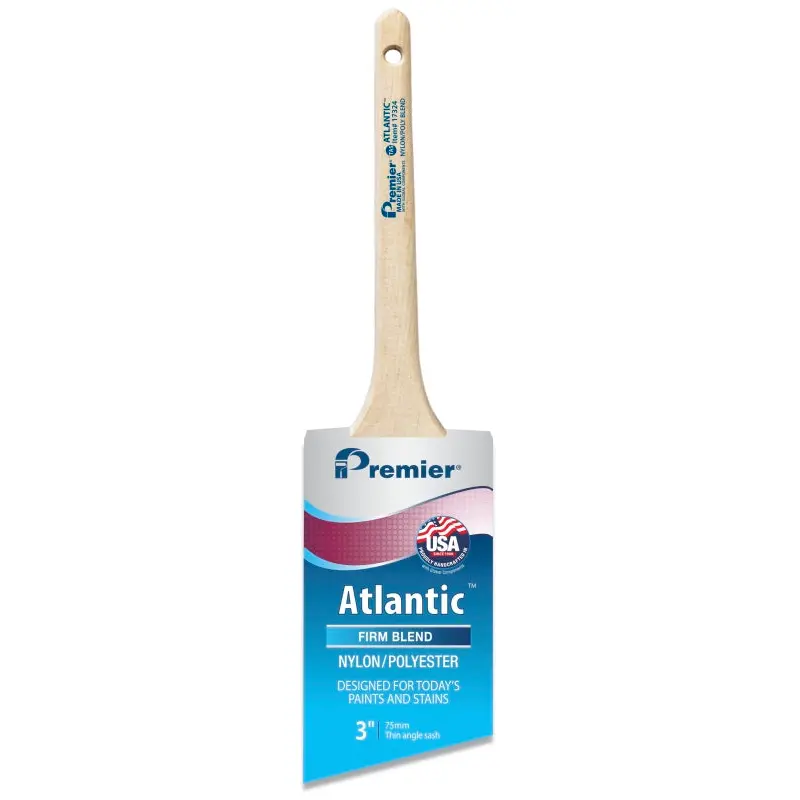 Premier Atlantic 17324 Paint Brush, 3 in W, Thin Angle Sash Brush, 2-15/16 in L Bristle, Nylon/Polyester Bristle