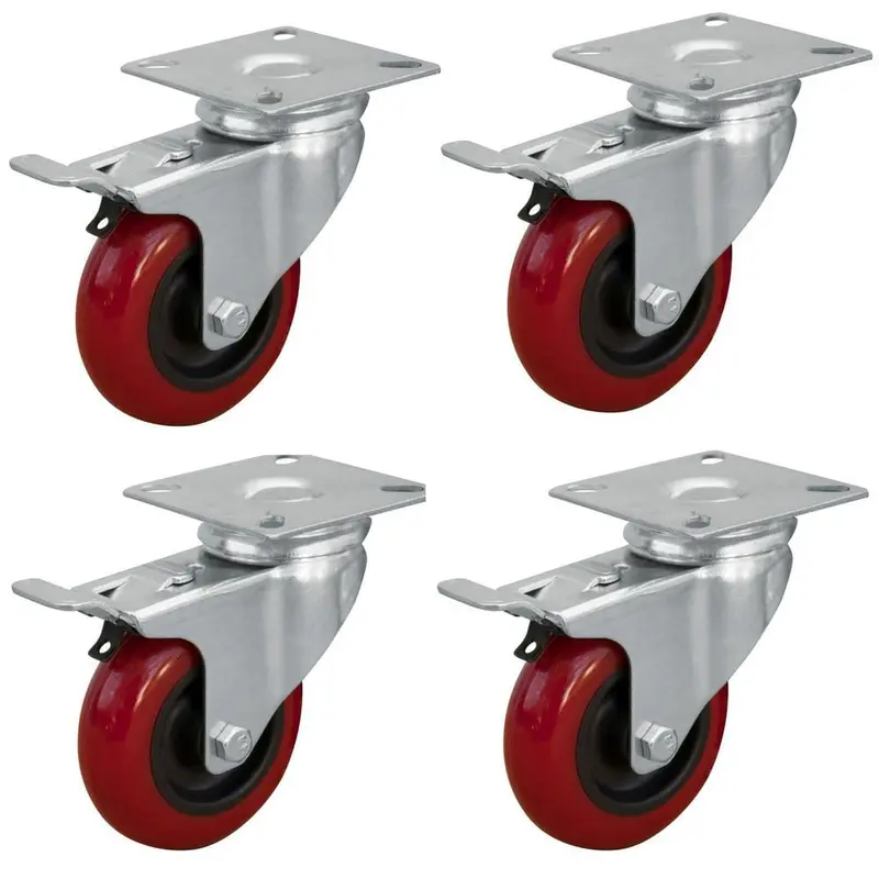 3 in. Dia Swivel Double Lock Polyurethane Plate Casters in Red (4-Pack)3.72 / each