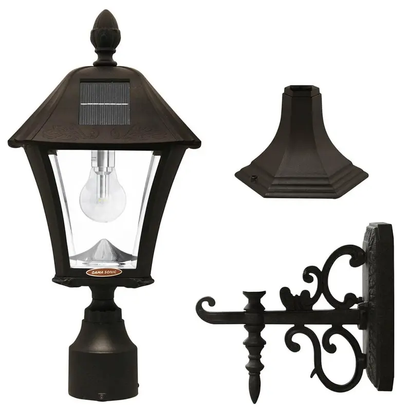 Baytown Bulb Outdoor Black Integrated LED Solar Post Light with Pier and Wall Mounting Options6 / each