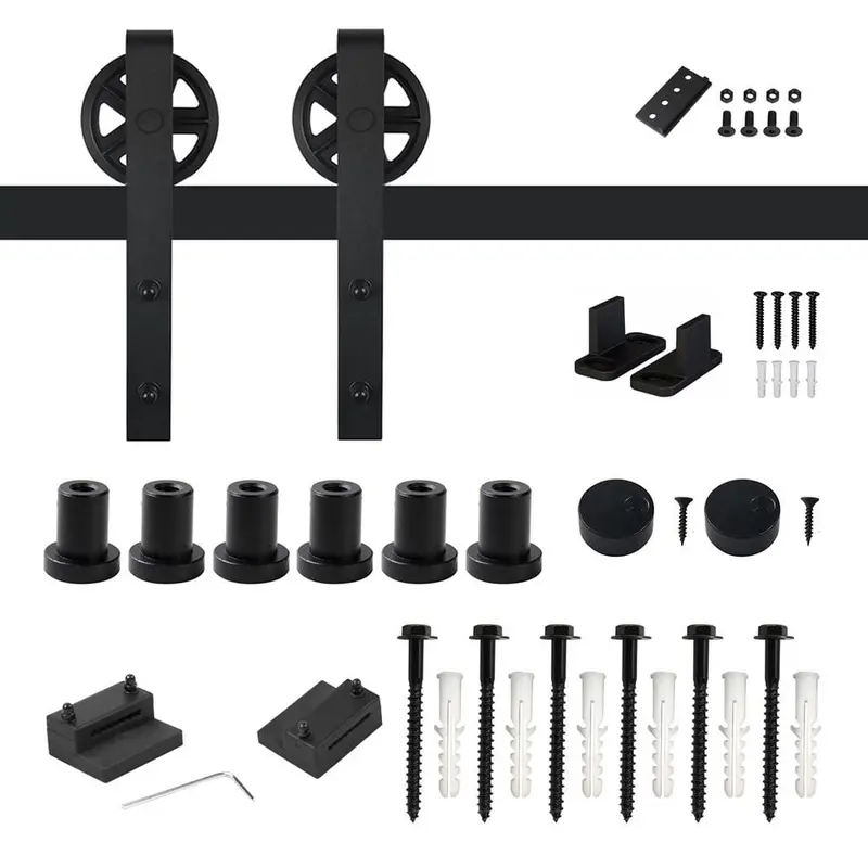 8 ft. /96 in. Frosted Black Sliding Barn Door Track and Hardware Kit for Single with Non-Routed Floor Guide