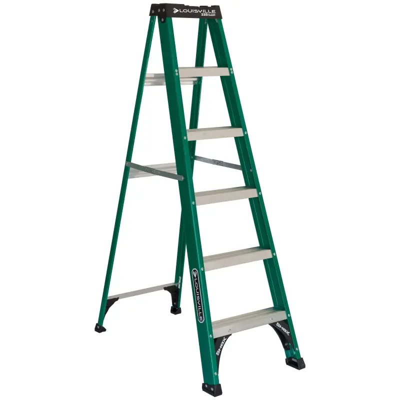 Louisville FS4006 Step Ladder, 6 ft H, Type II Duty Rating, Fiberglass, 225 lb, 5-Step, 124 in Max Reach