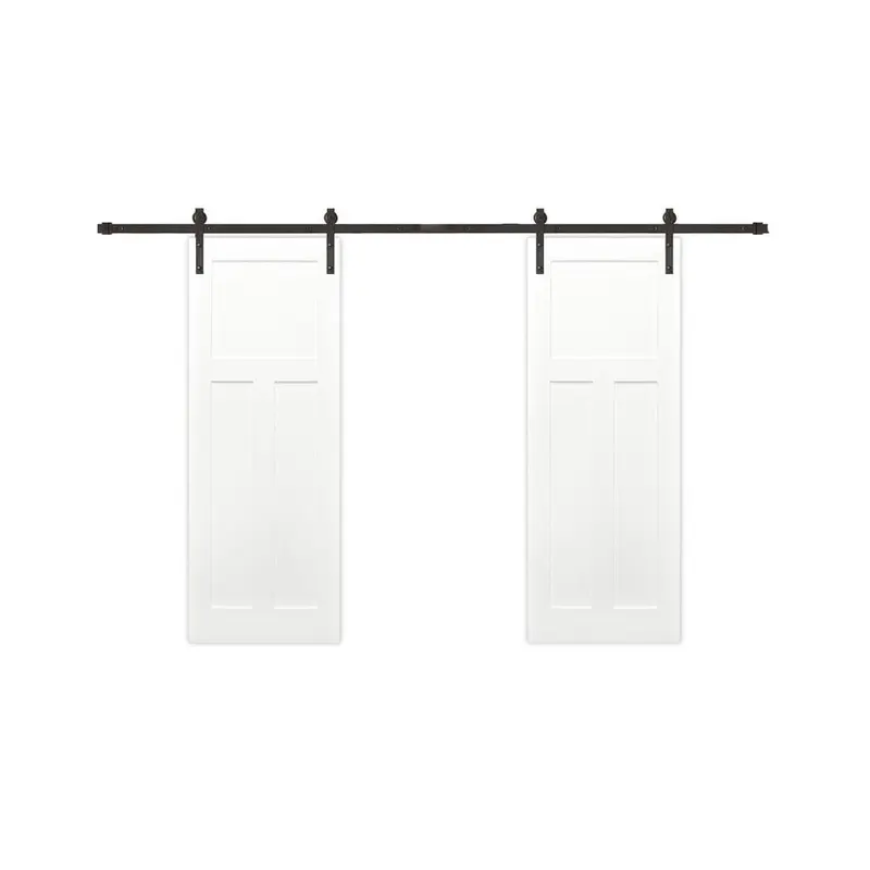 60 in. x 80 in. Bi-Parting Shaker 3-Panel Solid Core Primed Pine Sliding Barn Door with Bronze Hardware KitWhite / 60 x 80 / Bronze