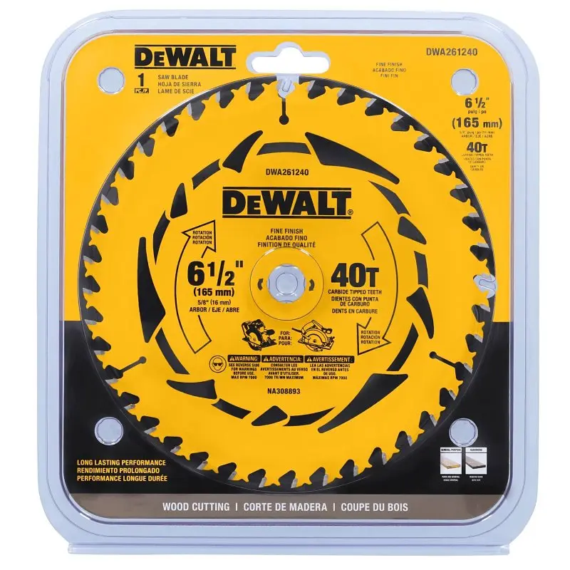 DeWALT DWA161240 Circular Saw Blade, 6-1/2 in Dia, 5/8 in Arbor, 40-Teeth