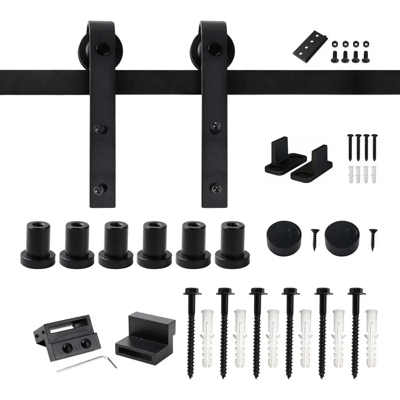 96 in. Frosted Black Sliding Barn Door Hardware Track Kit for Single with Non-Routed Floor Guide