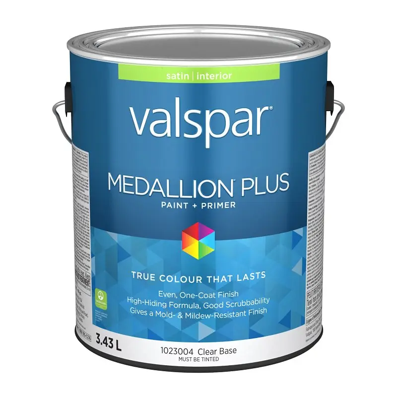 Medallion Plus 029.1023004.007 Interior Paint and Primer, Acrylic, Satin, Clear, 1 gal, 37 sq-m Coverage Area