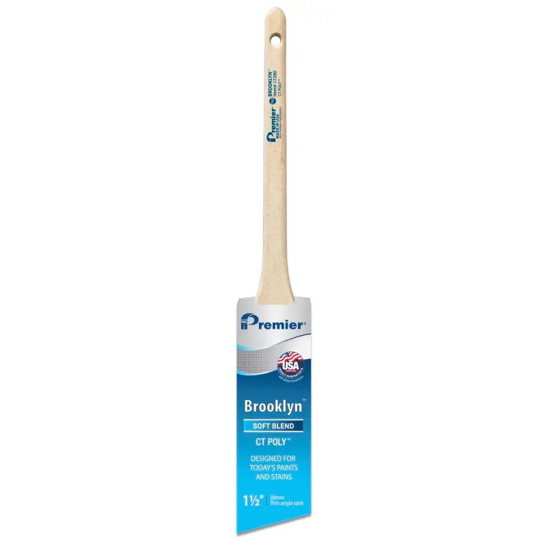 Premier Brooklyn 17280 Paint Brush, Angle Brush, 1-1/2 in L Bristle, Polyester Bristle, Sash Handle