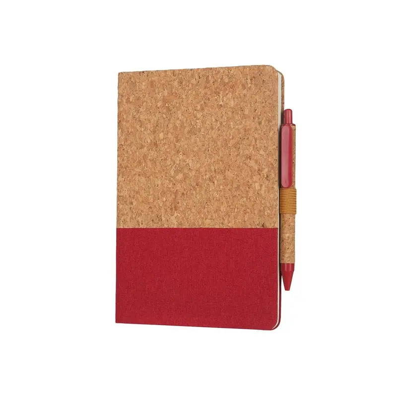 BORSA - eco-neutral A5 Cork Fabric Hard Cover Notebook and Pen Set - Red