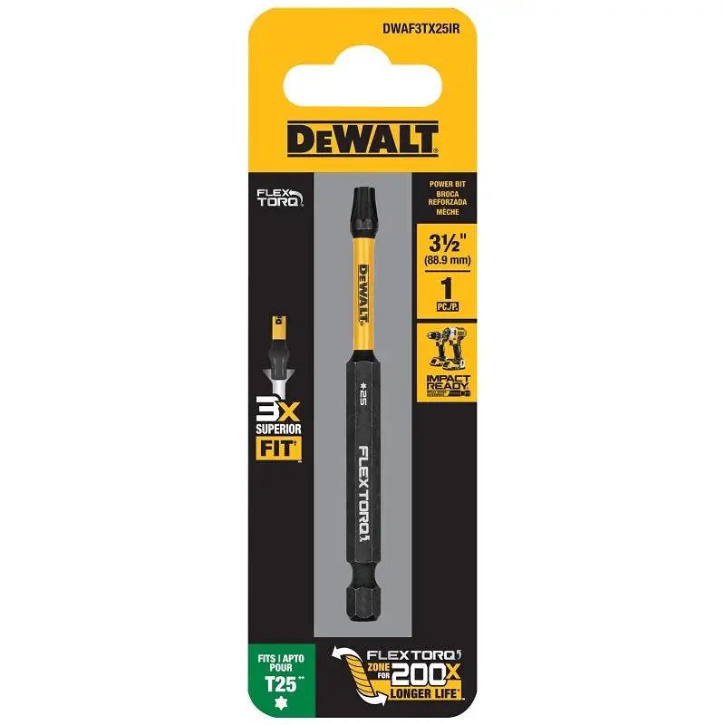 DeWALT DWAF3TX25IR Driver Bit, TX25 Drive, Torx Drive, 1/4 in Shank, Hex Shank, 3-1/2 in L, HSS