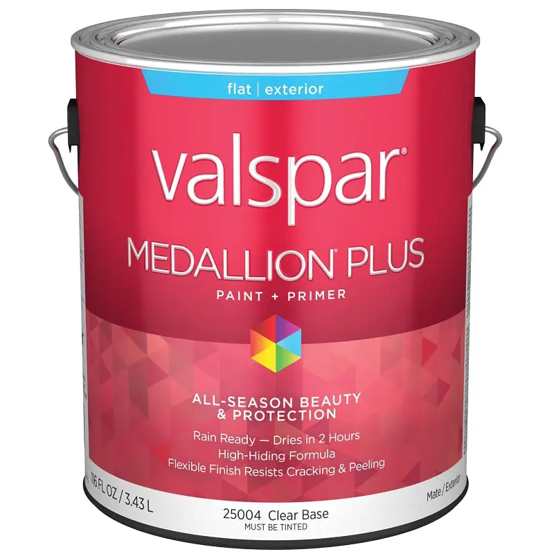 Valspar Medallion Plus 2500 028.0025004.007 Latex Paint, Acrylic Base, Flat Sheen, Clear Base, 1 gal, Plastic Can