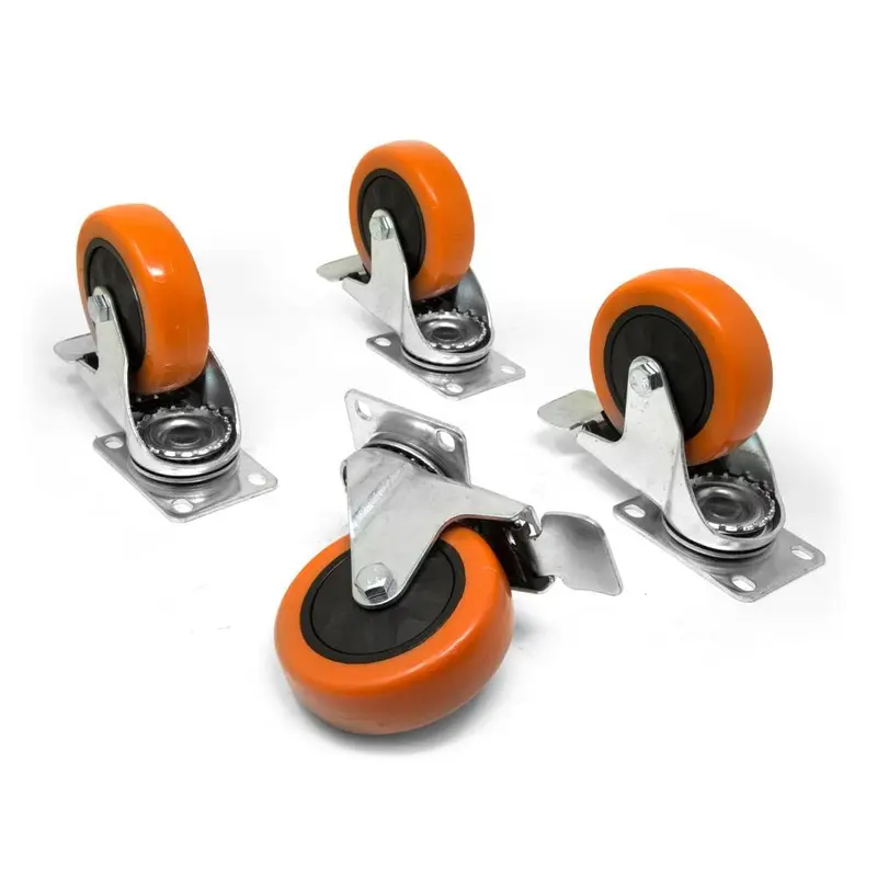 3 in. 220 lbs. Capacity Polyurethane Single-Bearing Swivel Plate Caster with Brake (4-Pack)
