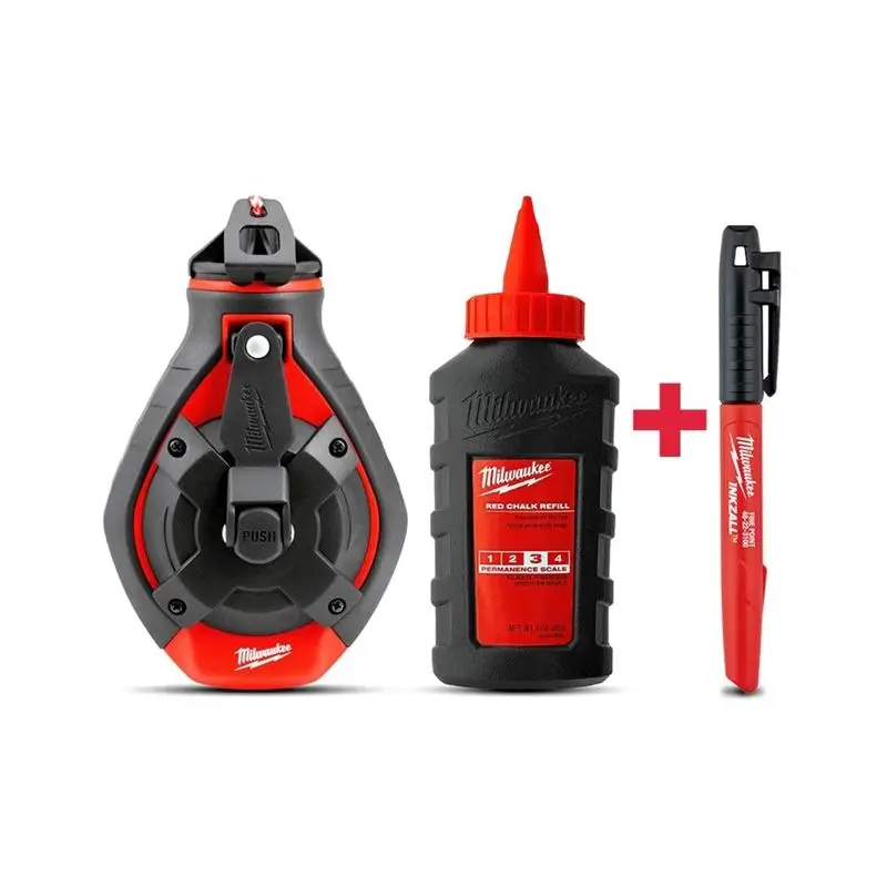 Milwaukee 48-22-3986C 100 ft. Bold Line Chalk Reel Kit with Red Chalk and Bonus Inkzall Fine Point Jobsite Marker