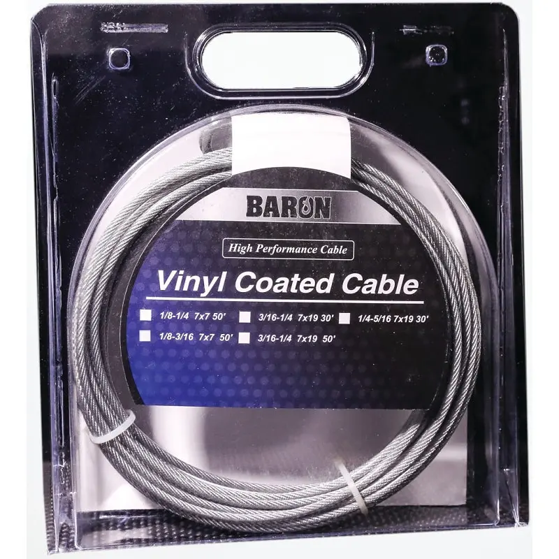 BARON 03205 Aircraft Cable, 3/16 to 1/4 in Dia, 50 ft L, 740 lb Working Load, Galvanized Steel