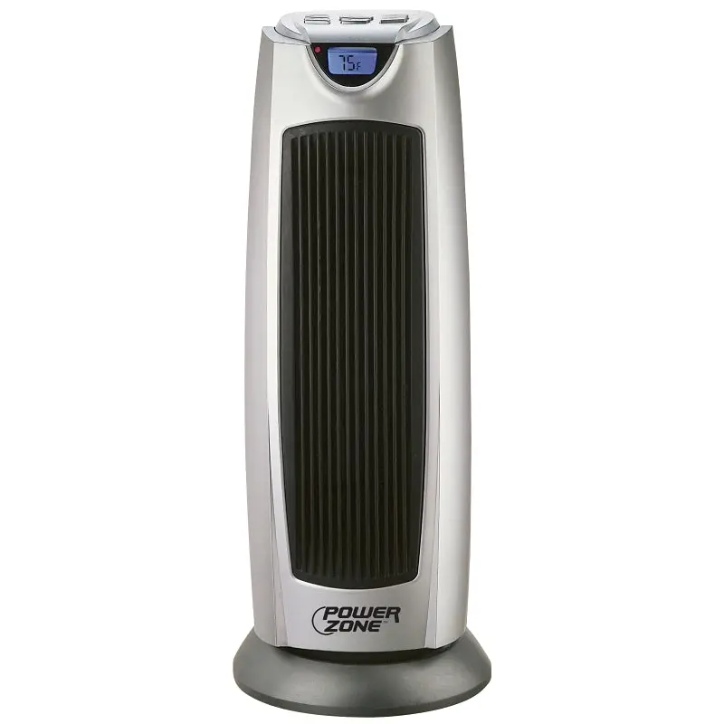 PowerZone Ceramic Tower Heater, 12.5 A, 120 V, 750/1500 W, 1500W Heating, 2-Heat Settings, Grey