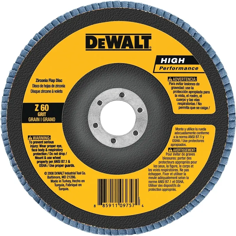 DeWALT DW8302 Flap Disc, 4 in Dia, 5/8 in Arbor, Coated, 60 Grit, Medium, Zirconium Oxide Abrasive