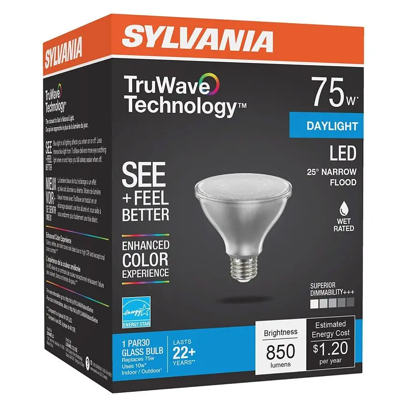 Sylvania 40915 Natural LED Bulb, Spotlight, PAR30 Lamp, E26 Lamp Base, Dimmable, Clear, Daylight Light