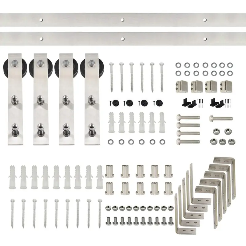 6 ft./72 in. Stainless Steel Sliding Bypass Barn Door Hardware Track Kit for Double Doors Non-Routed Floor Guide