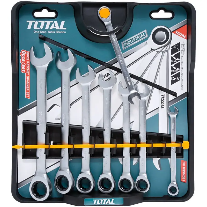 TOTAL THT-102RK086 Combination Wrench Set, 8 Pieces (Sizes 8-19 mm)