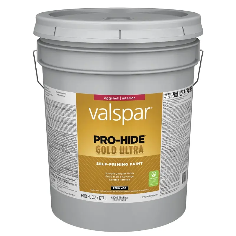 Valspar Pro-Hide Gold Ultra 6200 028.0062003.008 Latex Paint, Acrylic Base, Eggshell Sheen, Tint White, 5 gal