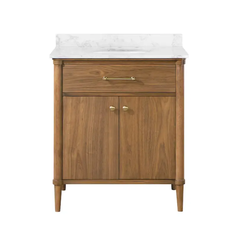 allen   roth Rian 30-in Walnut Undermount Single Sink Bathroom Vanity with White Engineered Stone Top