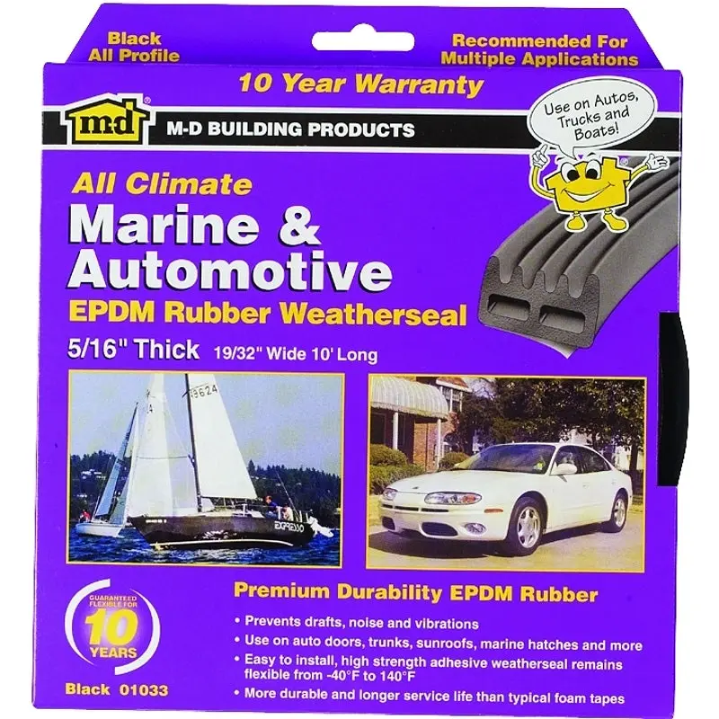 M-D 01033 Weatherstrip Tape, 19/32 in W, 10 ft L, EPDM Rubber, Black