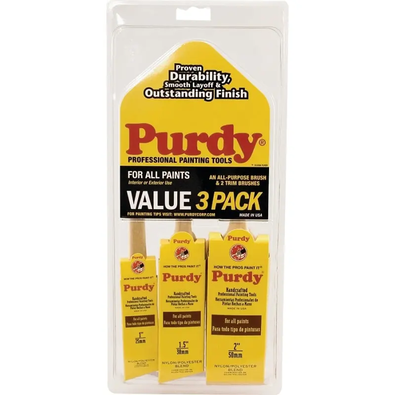Purdy 140853100 Paint Brush Set, 1-1/2 in W, Polyester-Nylon Blend Bristle, Fluted Handle