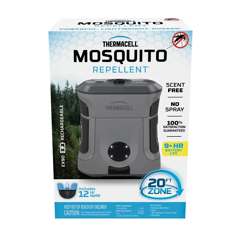 Thermacell EX90GREY Rechargeable Mosquito Repeller, 20 ft Coverage Area, Gray Housing