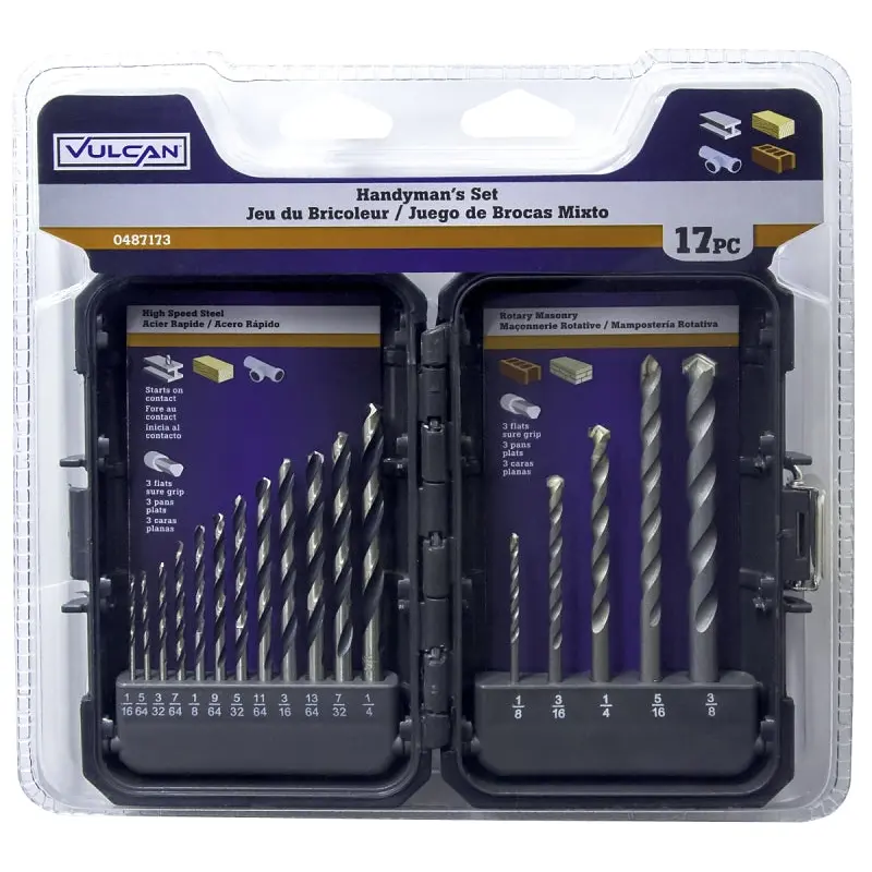 Vulcan Drill Bit Set, 17-Piece, High-Speed Steel, Sandblasted