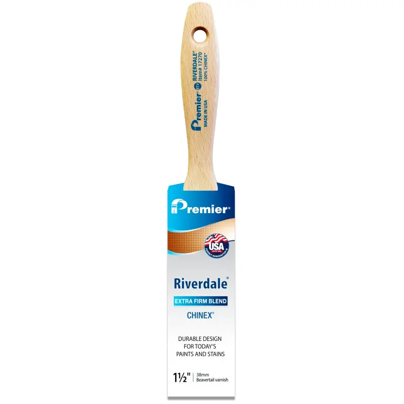 Premier Riverdale 17270 Paint Brush, 1-1/2 in W, Beavertail Varnish Brush, 2-7/16 in L Bristle, Chinex Bristle