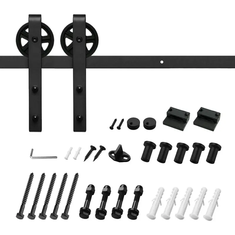 6.6 ft./79 in. Black Sliding Barn Door Track and Hardware Kit with Bigwheel J Shape Hanger for Single Door