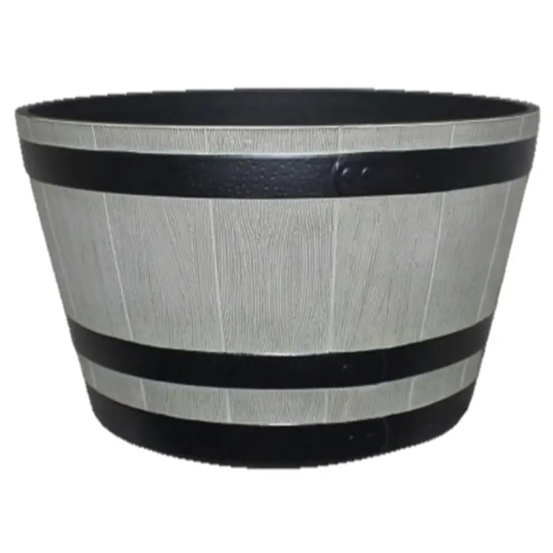 Southern Patio HDR-055488 Whiskey Barrel Planter, 22.24 in Dia, 13.04 in H, Round, Resin, Birchwood Gray