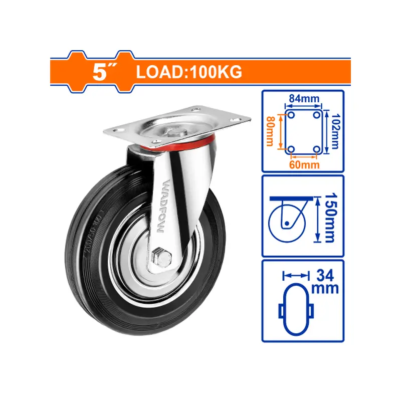 Wadfow 5" Swivel Metal Rubber Wheel