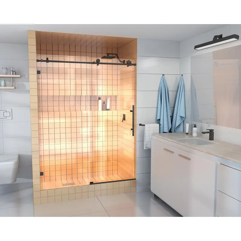 68 in. - 72 in. x 78 in. Frameless Sliding Shower Door in Matte Black with HandleChrome / Clear / 208