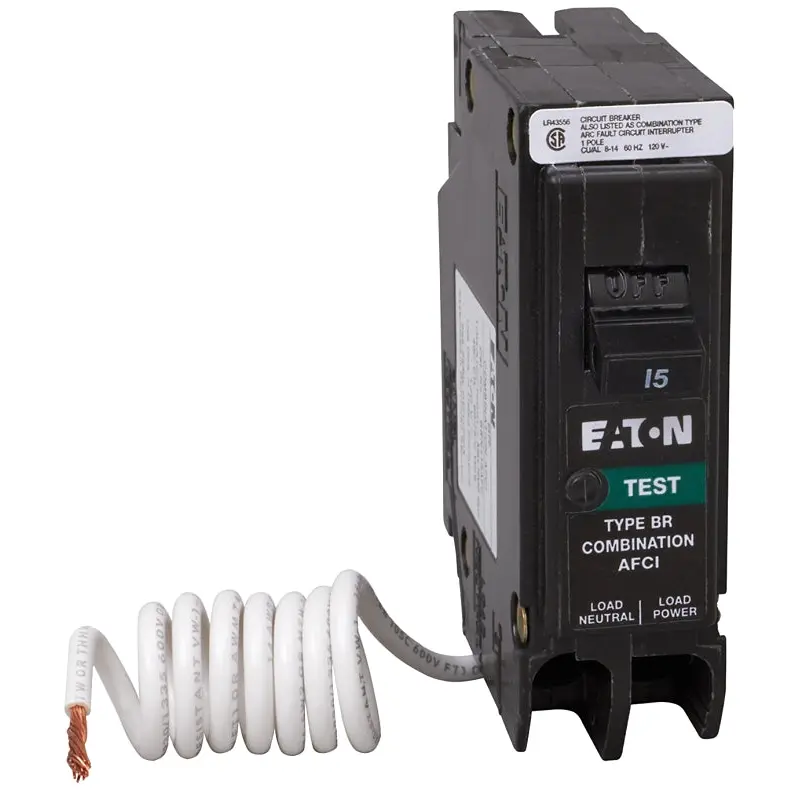Eaton BRN115AFC Circuit Breaker, AFCI, Combination, Type BR, 15 A, 1-Pole, 120/240 VAC, Long Time, Instantaneous Trip