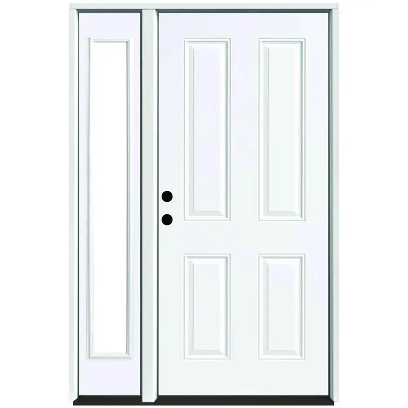 51 in. x 80 in. 4-Panel Primed White Right-Hand Steel Prehung Front Door with 12 in. Clear Glass Sidelite 4 in. WallWhite Primed / 55 x 80 / Right-Hand/Inswing