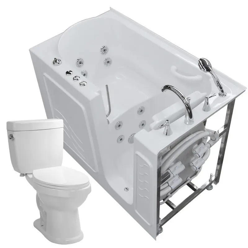 52.8 in. Walk-In Whirlpool Bathtub in White with 1.6 GPF Single Flush Toilet