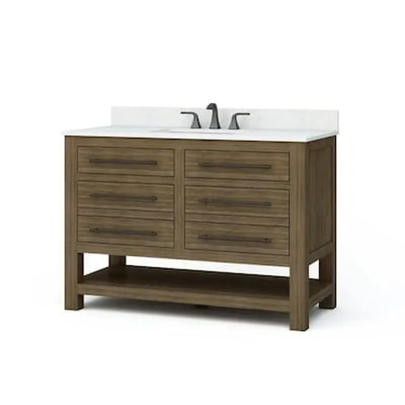 allen   roth Kennilton 48-in Gray Oak Single Sink Bathroom Vanity with Carrera White Engineered Stone Top
