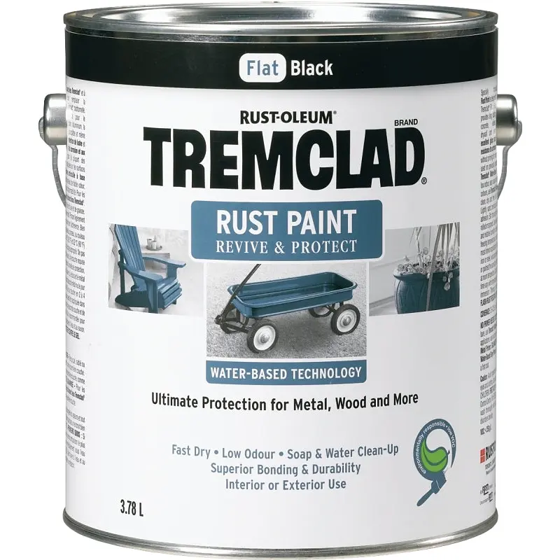 Tremclad 26048WB155 Rust Preventative Paint, Water, Flat, Black, 3.78 L, Can, 350 sq-ft Coverage Area